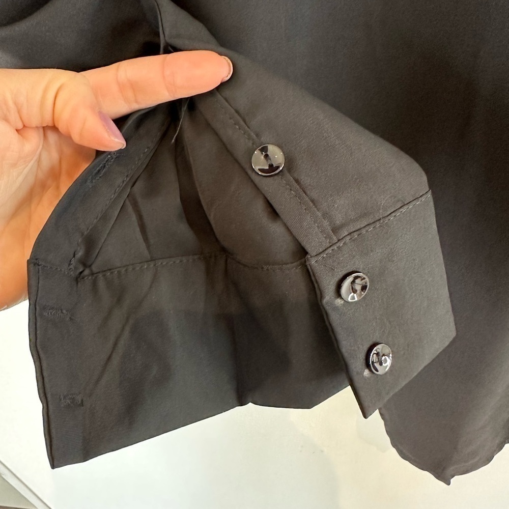 Eileen Fisher V-Neck Button-down Blouse in Black - Picture 7 of 7